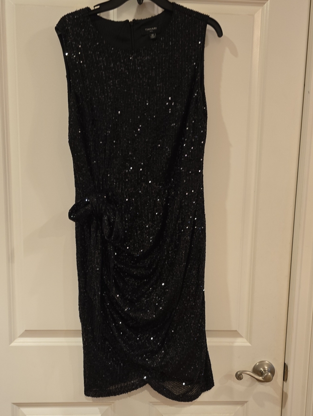 Tahari Black Sequin Draped Pencil Skirt Dress